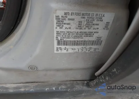 2002 Ford Escape Xlt из США, поврежденный, VIN 1FMYU04172KD97123